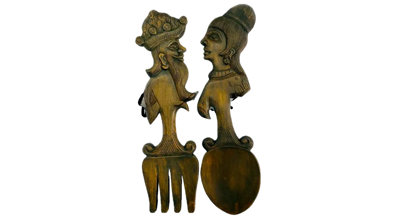 King & Queen wooden spoon and fork set